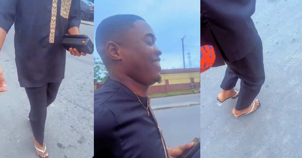 “The shoe is so fine on his leg” – Heartwarming moment a ‘finished man’ wears girlfriend’s heels to ease foot pain (WATCH)