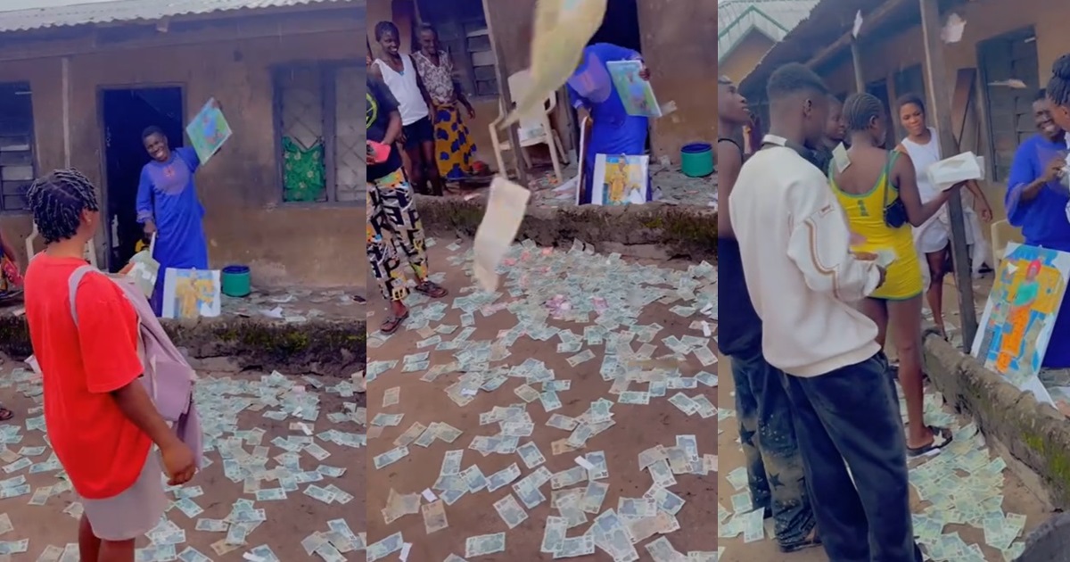 “na broom I go use park that money” – Siblings sprays their mum ₦20 as she celebrates her birthday (VIDEO)
