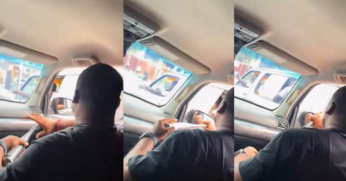 “You come close and you collect” – Lagos Danfo Driver Meets His Match As A Car Owner Fl!ngs Baseball Bat (WATCH)