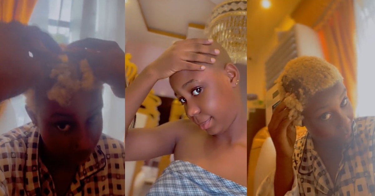 Nigerian man goes the extra mile as he shaves lady’s coloured hair (VIDEO)