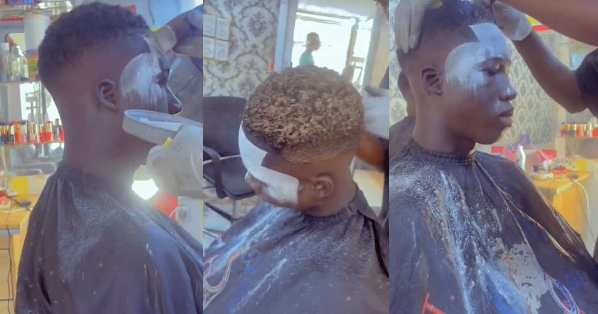 “na u won make powder cost” – Barber’s Perfect Hairline Hack Raises Eyebrows As He Doused Customer With Powder (WATCH)