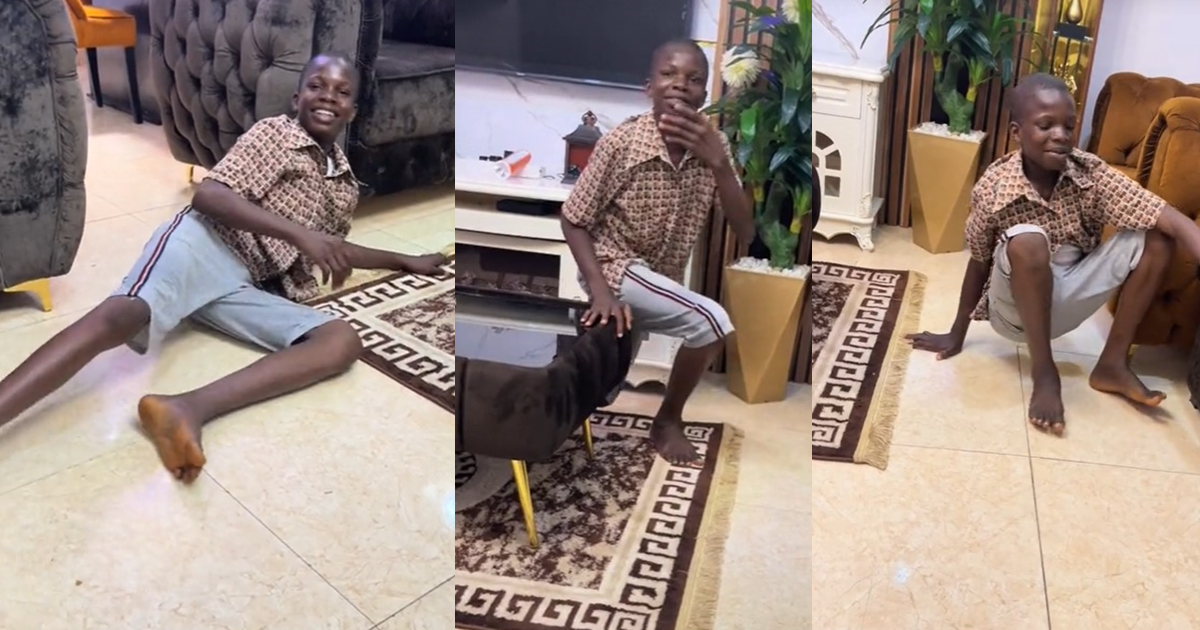 “He thought it was for my sister” – Young boy rolls on the floor as elder sister gifts him a brand new phone (WATCH)