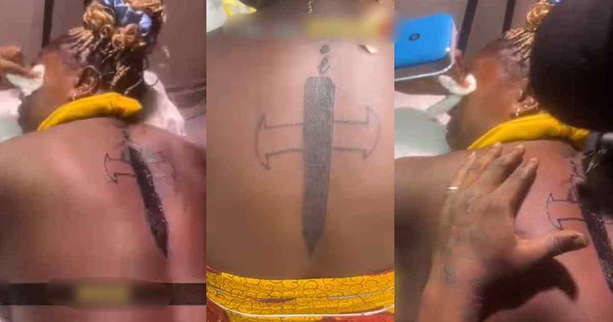 “You just w@ste your time, your money and your pa!n” – Lady reveals jaw-dropping design of friend’s ‘sw0rd’ tattoo (WATCH)