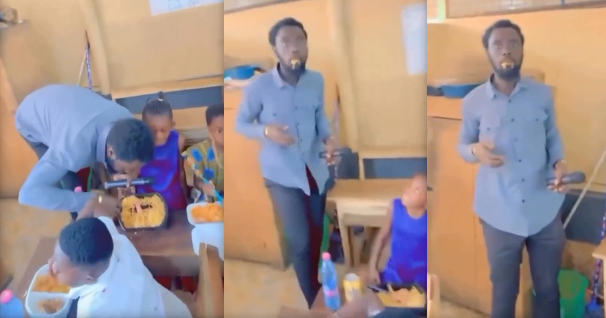 Moment a teacher was caught in 3D tasting his pupils’ meals (WATCH)