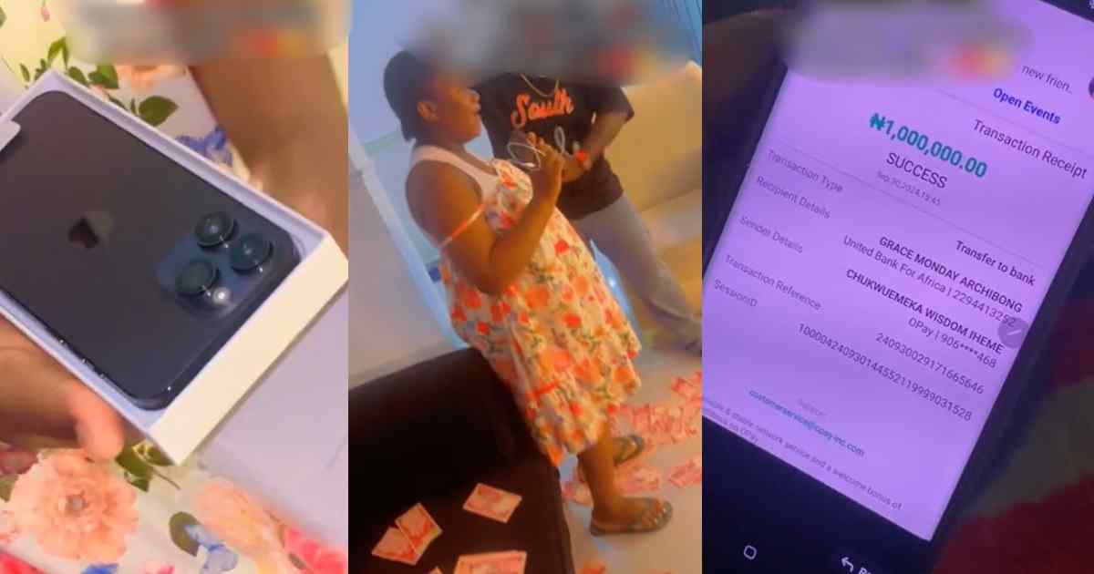 “Some men are so international about their wives” – Man gifts his wife an iPhone 14 Pro Max, ₦1M as push gift (WATCH)