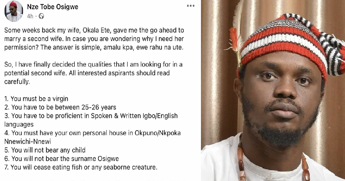 Man Shares The Seven Criteria A Lady Must Meet To Become His Second Wife, Approved By His Current Wife