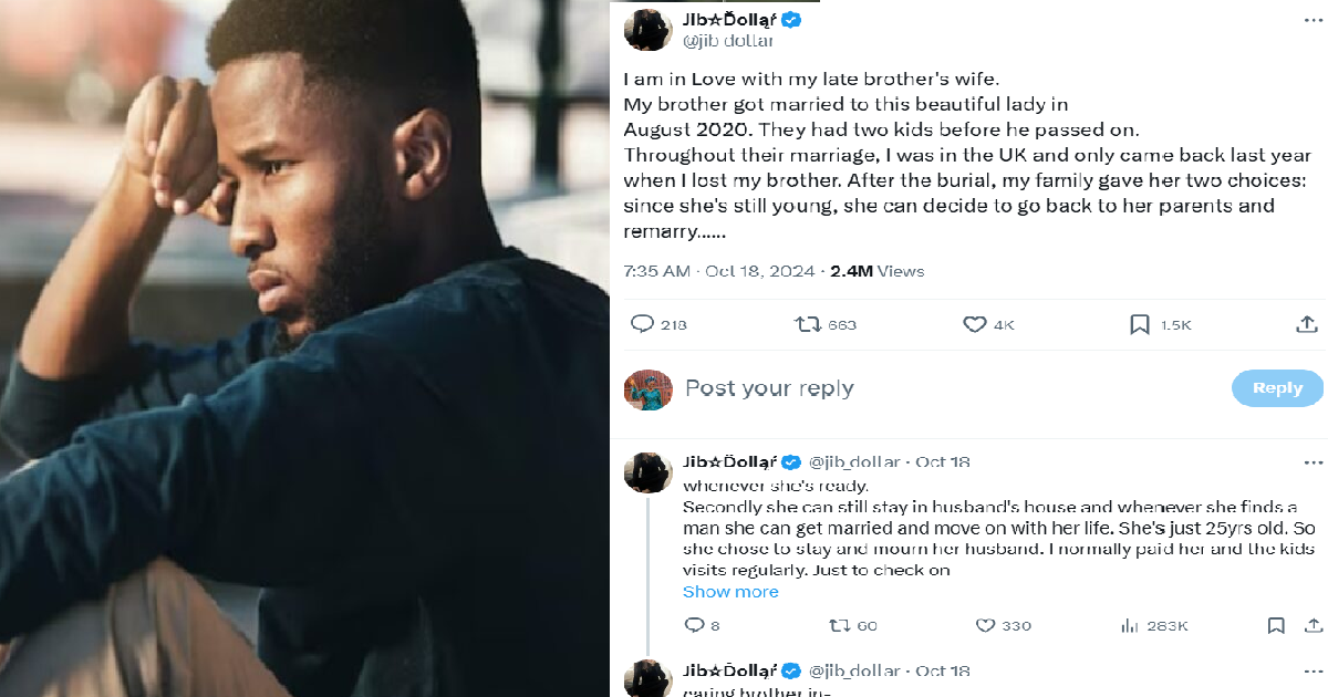 “I fell in love with my late brother’s wife six months after his dem!se. She’s currently pregnant for me, I don’t know what to do” – Man seeks advice