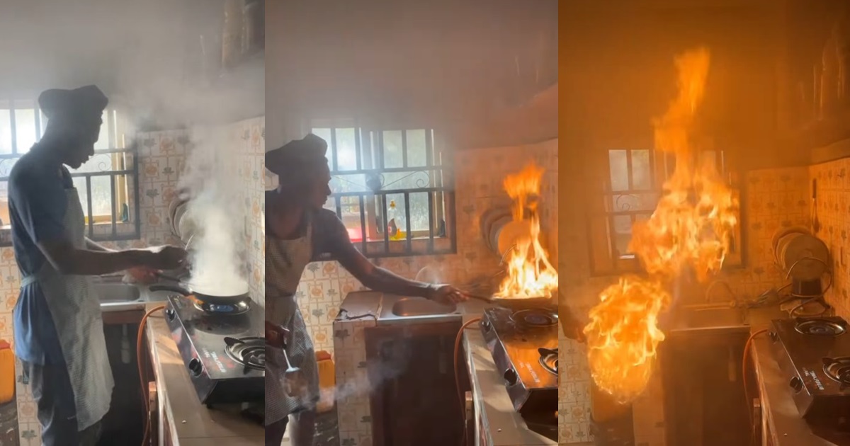 “Chef run leave kitchen” – Man almost sets house ablazɘ after attempting online cooking recipe (WATCH)