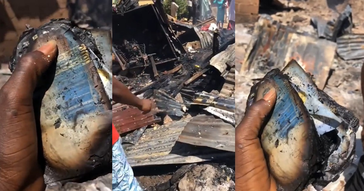 “Imagine he was saving his rent” – Man súffers l0ss as stack of ₦1,000 notes reduced to ashes after fire outbreak (WATCH)