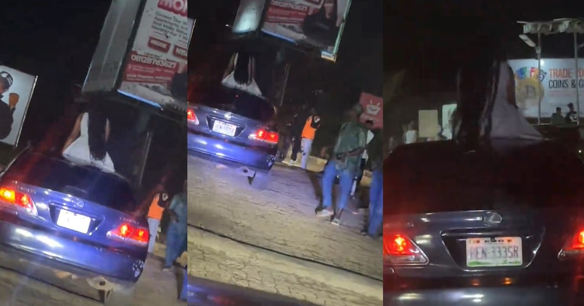 “Eyin iyawo pablo yi sha” – Lady sp@rks concern as she sits on moving vehicle in Ibadan (WATCH)