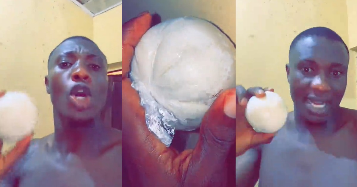 “Why you no get microwave chief” – Nigerian man calls out girlfriend for freezing fufu wraps (VIDEO)
