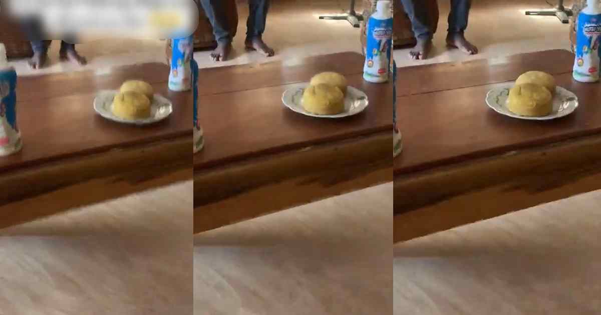 “Cake be like Eba” – Lady accompanies girlfriend to meet talking stage, receives surprise ‘Eba-like cake’ (WATCH)