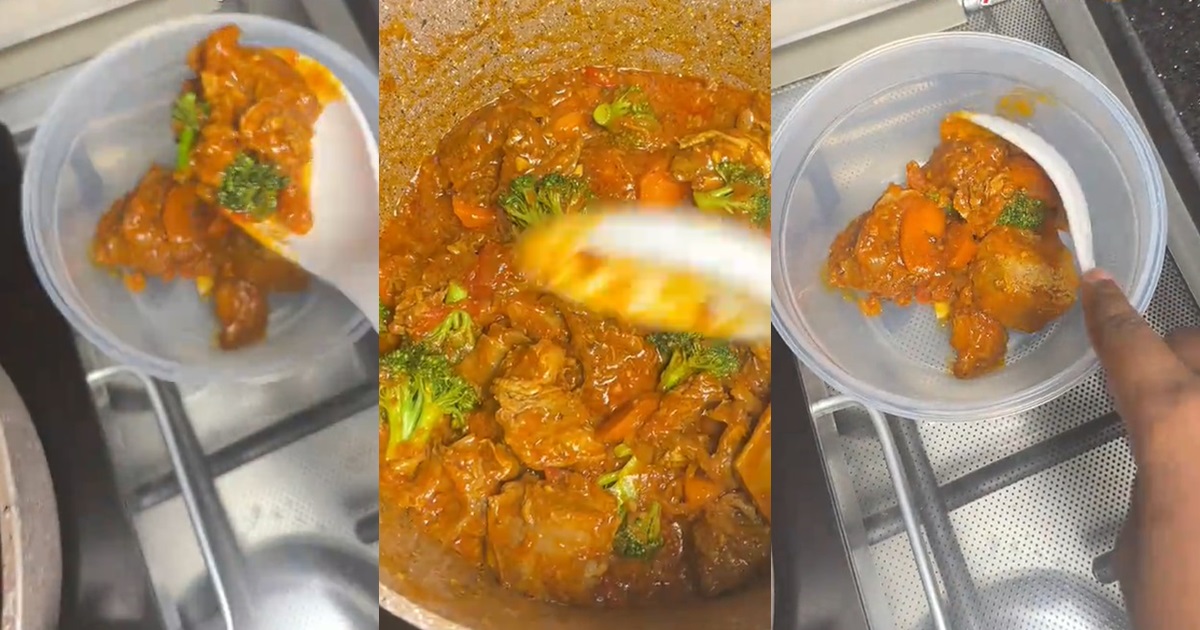 “For boy wey go still brɘak your heart?” – Tongue w@gs as lady dishes out boyfriend’s portion from her family’s meal (WATCH)