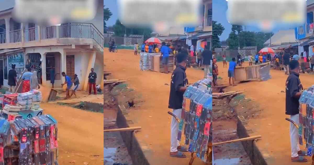 “he rolled his cross by him self” – Man seizes ‘expensive’ business kiosk from girlfriend over inf!delity in Igbesa (WATCH)