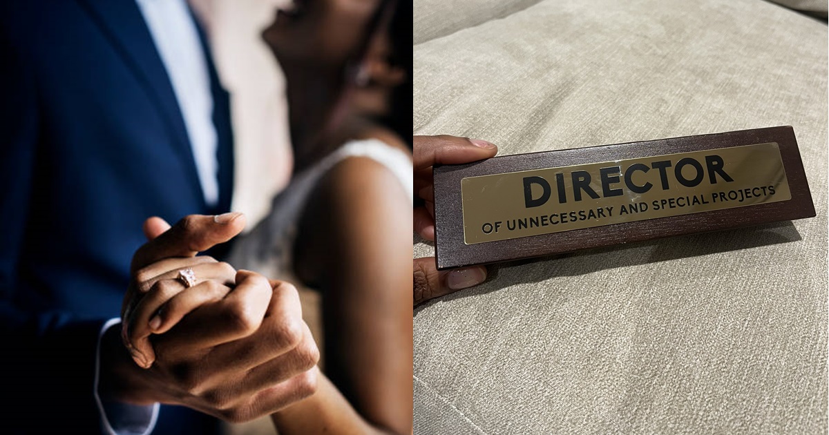 Newlywed woman receives ‘Director of Unnecessary and Special Projects’ plaque as first present from husband after wedding (IMAGES)