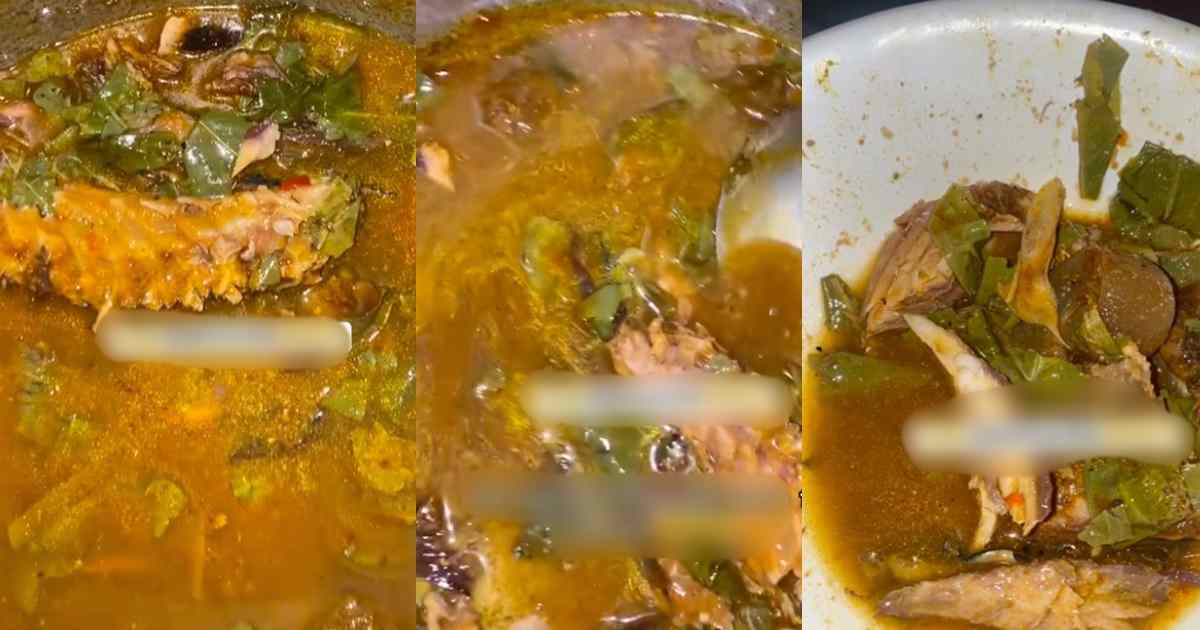 “I can see through the soup and even count the Oha leaves inside it” – Lady left speechless by partner’s unappet!zing Oha soup (VIDEO)