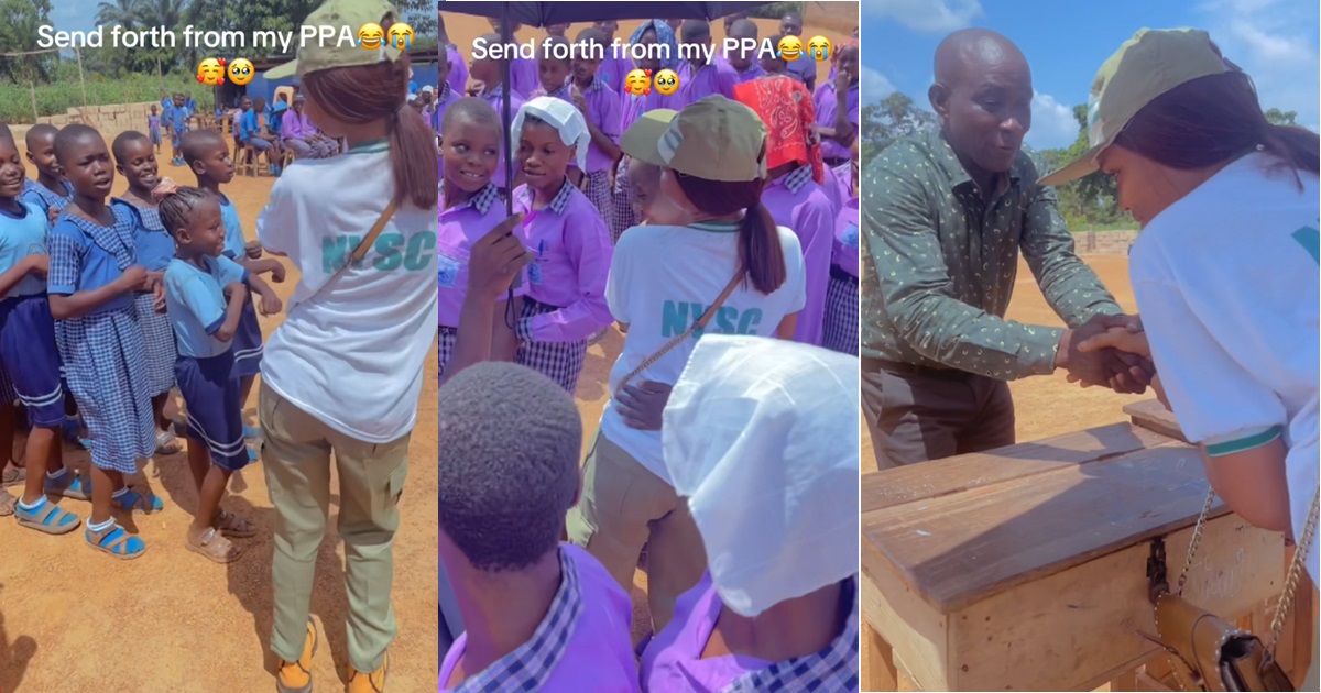 “Corper queen is leaving us, we don’t know what to do” – Pupils te@rfully bade farewell to Corper during send forth (VIDEO)