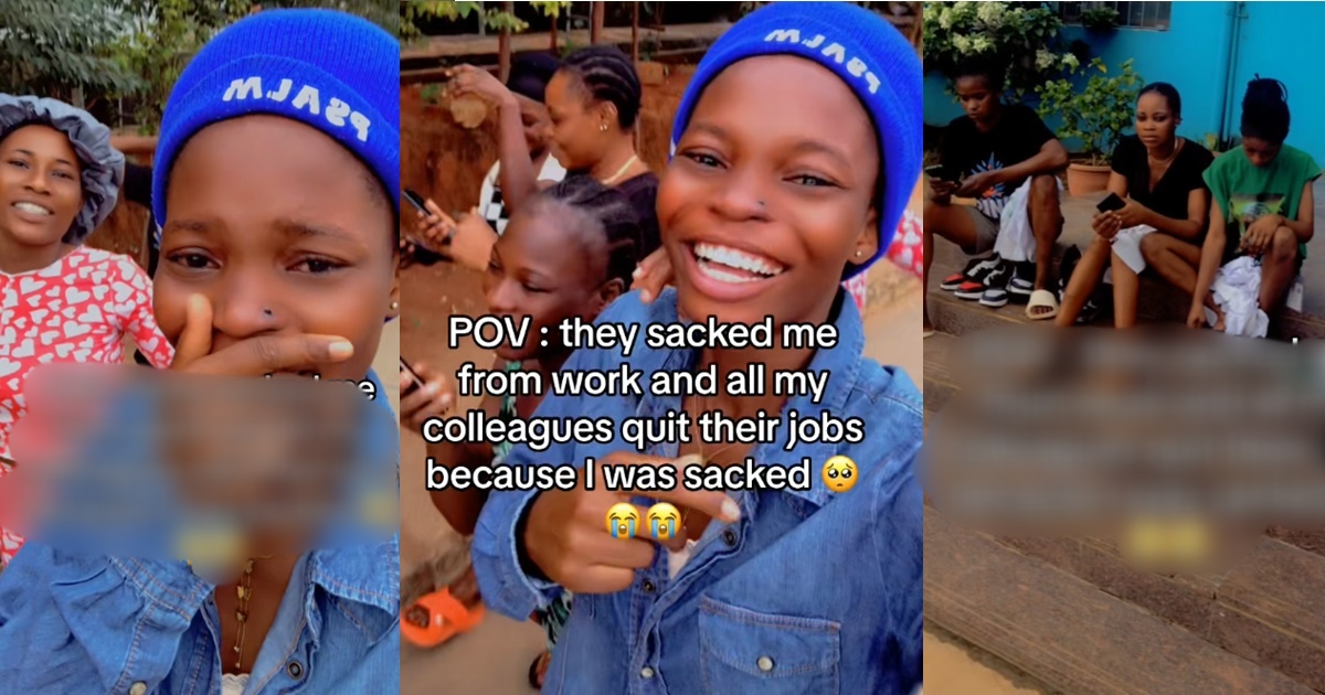 “Association of j0bless girls” – Netizens react as girl shares how her friends qu!t their jobs because she was s@cked (WATCH)