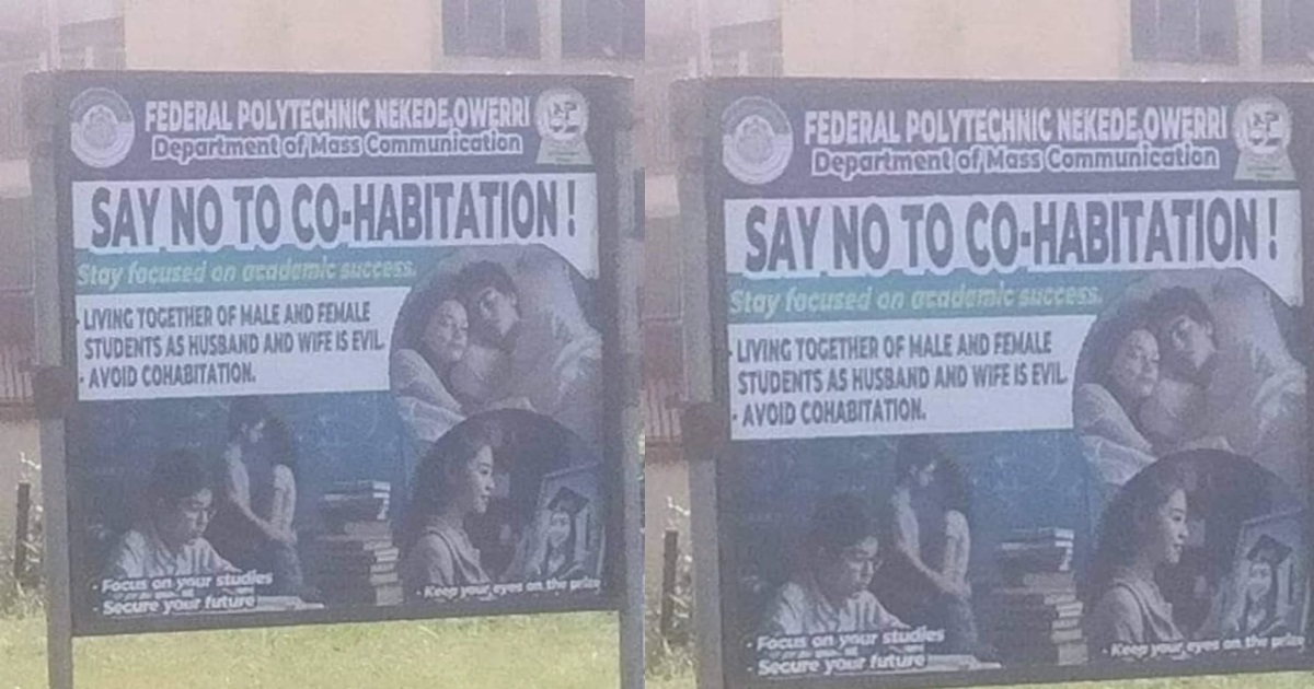 “There were even awards for it back then BEST COUPLE” – Billboard in Imo Polytechnic w@rns students against cohabitation (IMAGES)