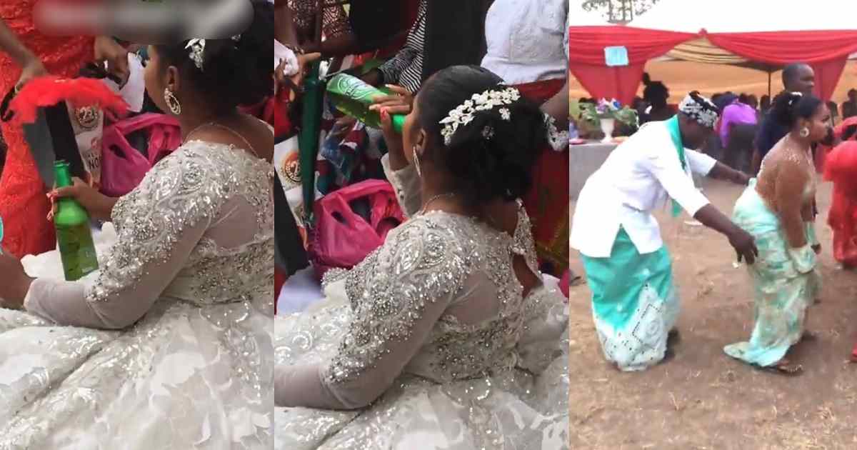 Viral video of bride consuming alcoh0l on her wedding day sp@rks reactions online  (WATCH)