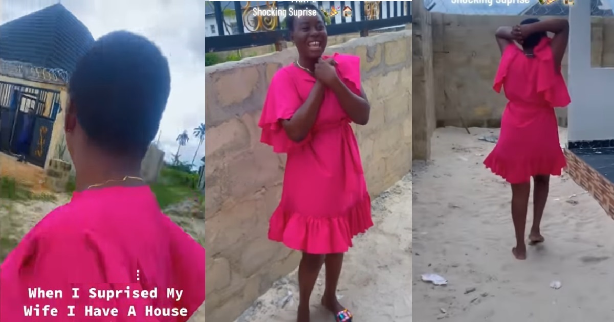 “Na my house be this” – Moment a man surprised his wife with a house he built after hiding it from her for so long (VIDEO)