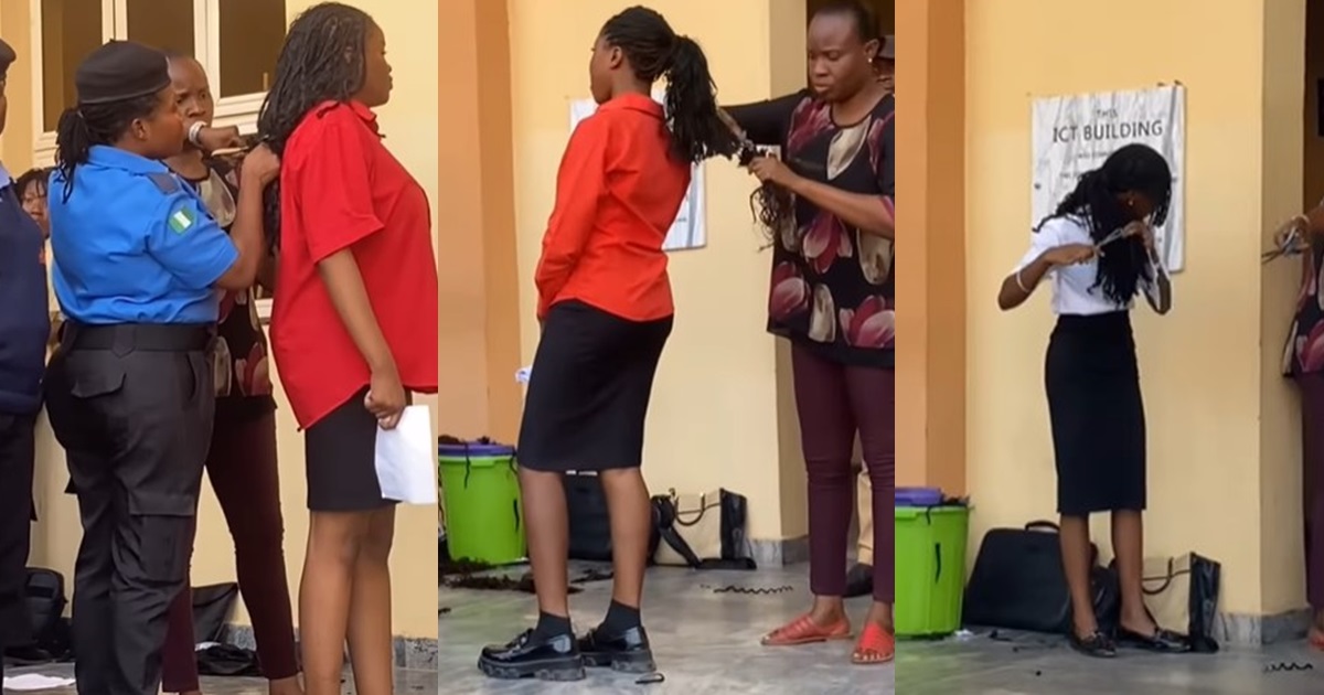 “They really cút our bundles and they were smiling while cútting” – Lady lamɘnts as school officials ch0pped off students’ hair extensions on exam day (WATCH)