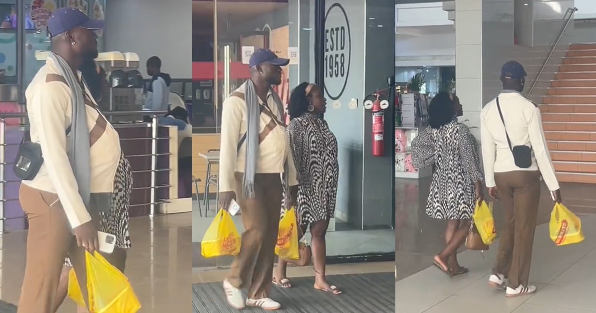 “This is what ‘WE ARE PREGNANT’ means” – Man imitates pregnant wife, publicly wears a ‘f@ke pregnancy belly’ for empathy (VIDEO)