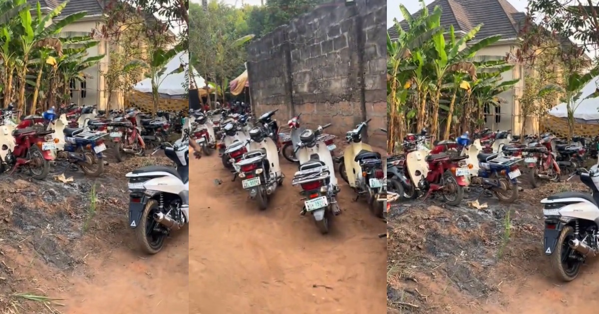 “to see motor come be like say na by connection” – Wedding guest sh0cked as she discovers rows of bikes at a wedding with no car in sight (WATCH)