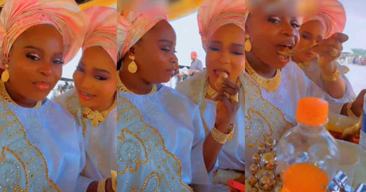 Adorable moment co-wives put aside their difference, and bond over food at a party (WATCH)
