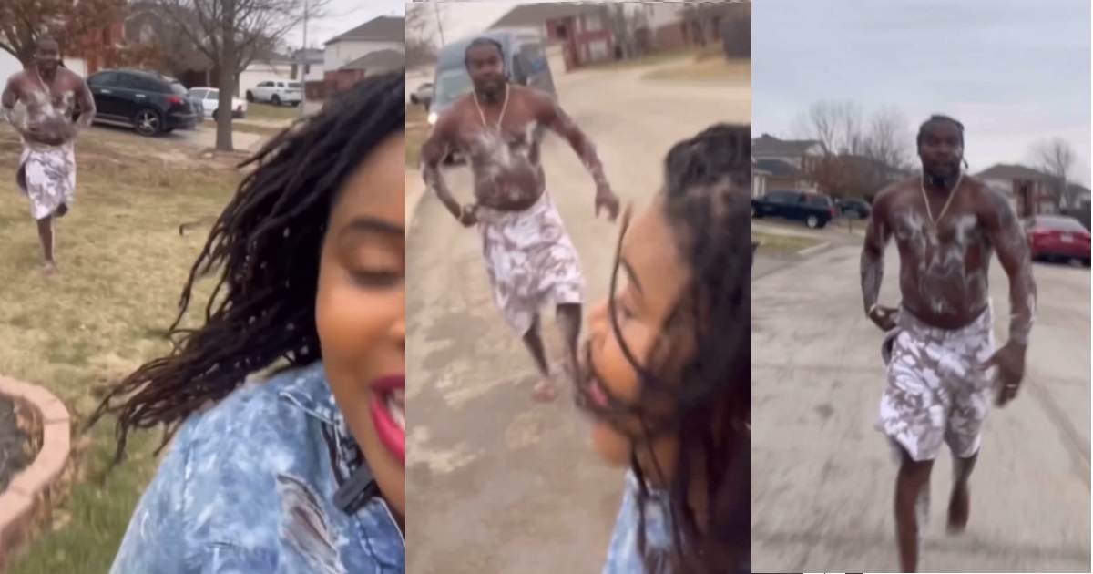 Husband runs out of bathroom in pursuit of wife as she tries to check his phone (VIDEO)
