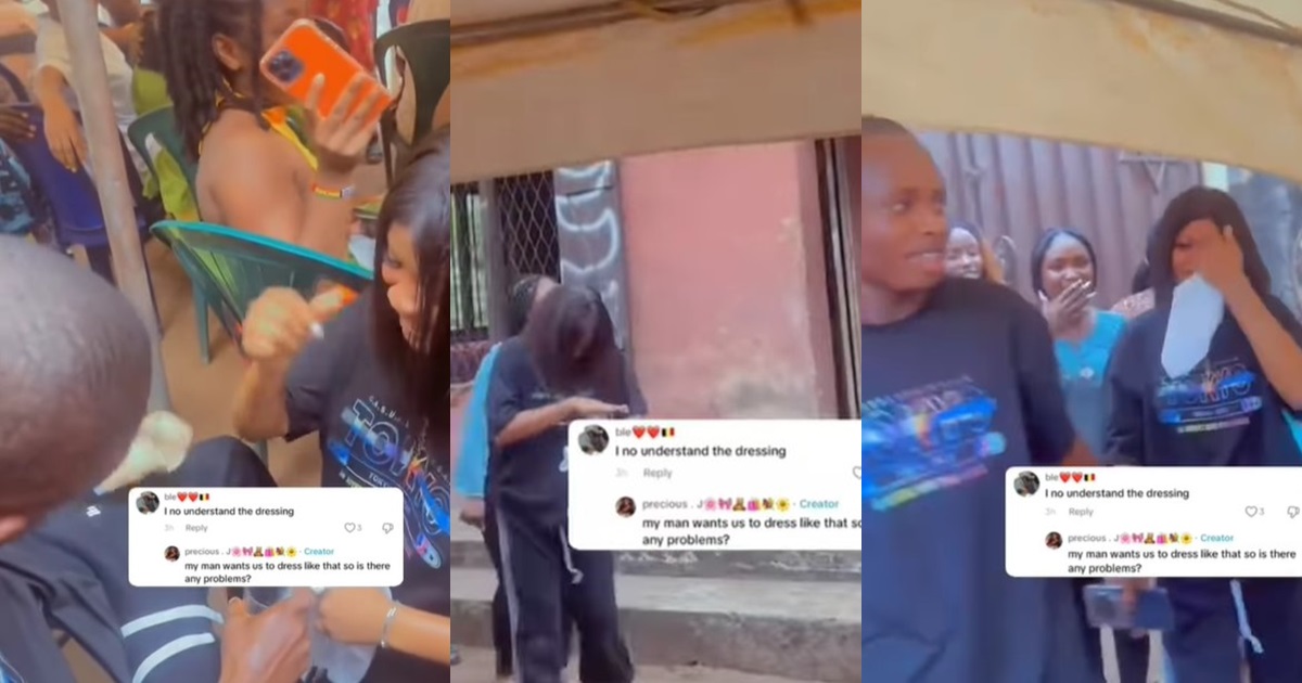 “My man wants us to dress like that” – Bride Shares Reason Behind Wearing T-Shirt and Joggers for Traditional Wedding (WATCH)