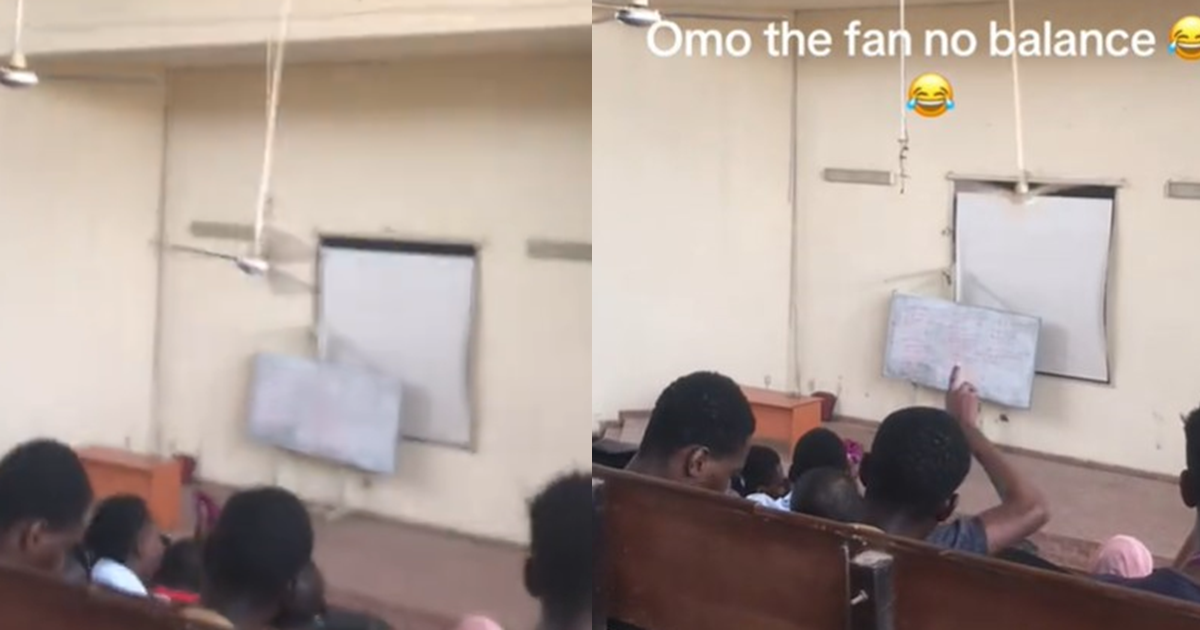 “The fan dey choose where e wan land” – Student Fɘars for Safety as Ceiling Fan Swings Sideways (WATCH)