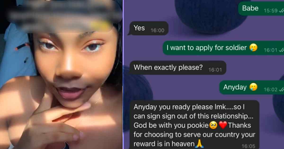 “I can sign out of this relationship” – Lady shares her boyfriend’s ‘understanding response’ after informing him of her plans to join the army (WATCH)