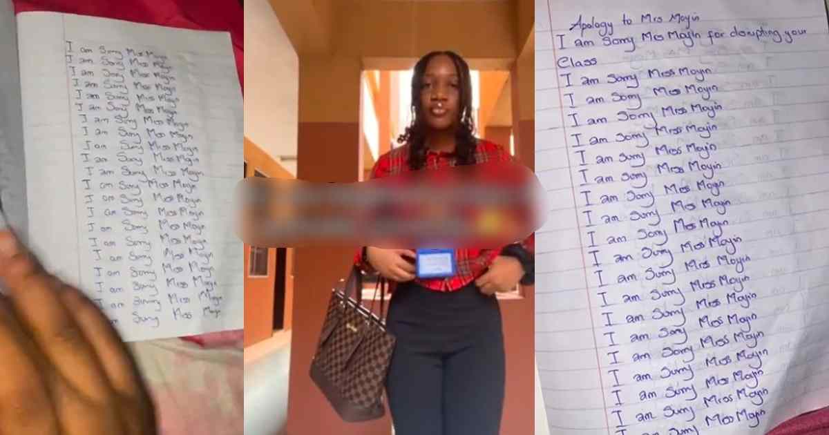 Private University student writes ‘I am sorry’ in an entire book as a disc!plinary action for laughing during a lecture (WATCH)