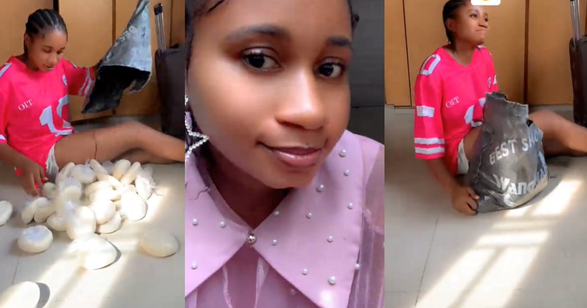 “Na only tray you go just add” – Lady gets a bag of fufu after requesting a food tray from dad as a birthday gift (WATCH)