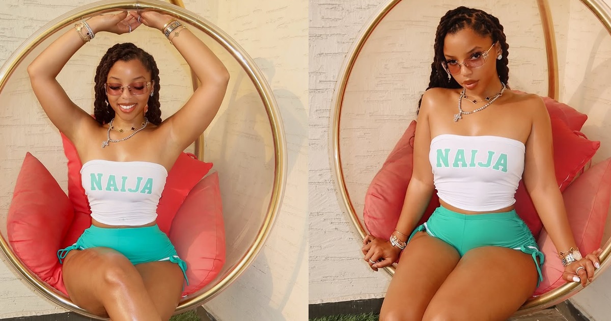 Burna Boy’s girlfriend, Chloe Bailey rocks a shirt customized with the word NAIJA (IMAGES)