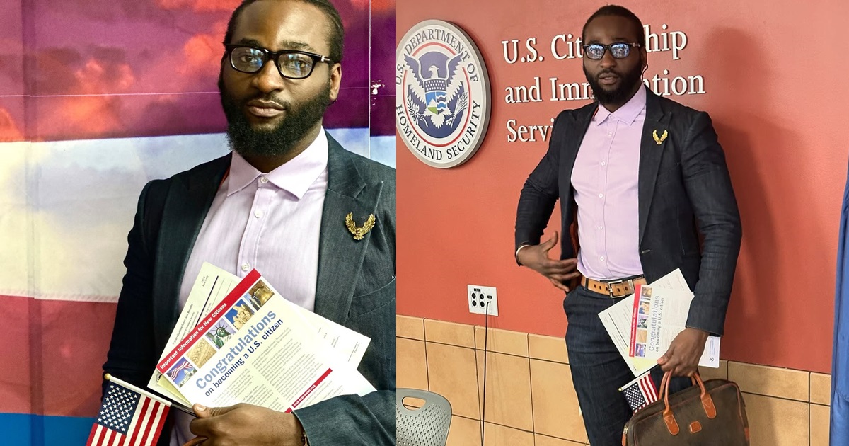 “GOD DID IT!” – Actor, Gbenro Ajibade declares as he becomes a citizen of the United States (IMAGES)