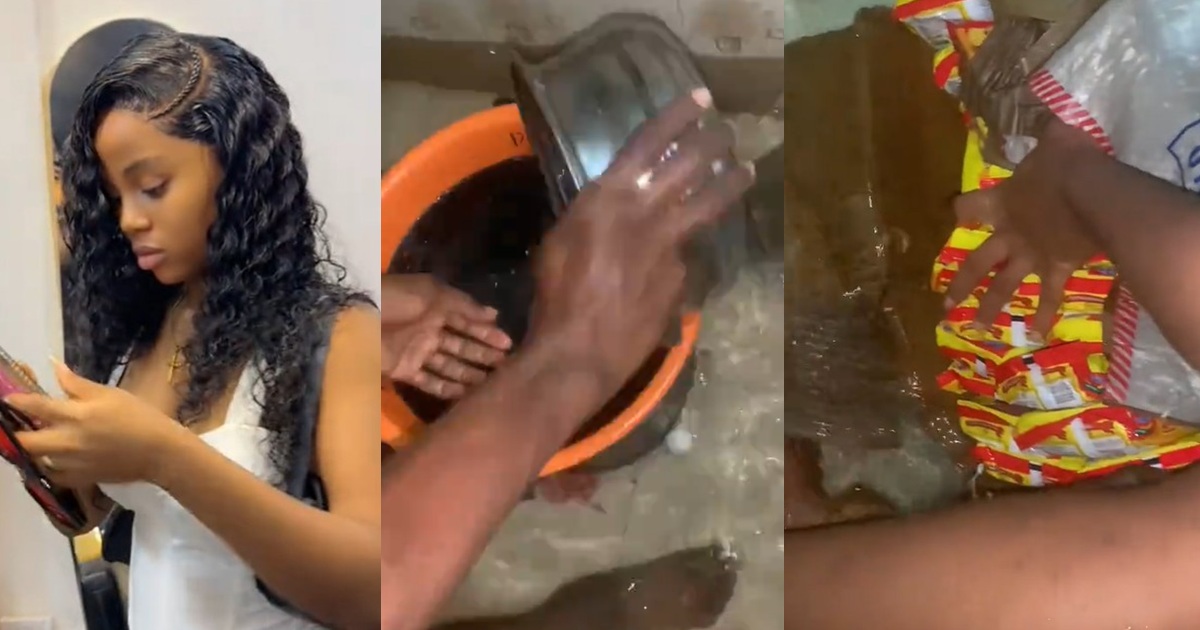“Na food wey sp0il pain me pass” – Lady l0ses food after her siblings forgot to lock the kitchen tap (WATCH)