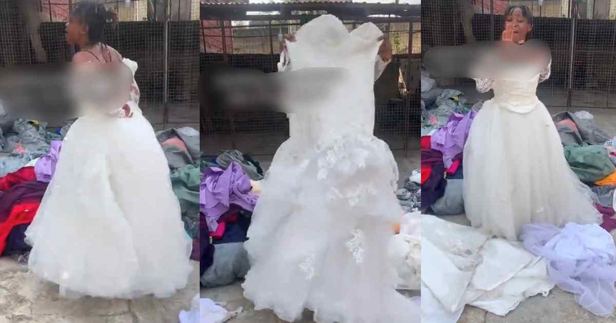 “Wedding gown in okirika. I will never be p00r in my life” – Tongue w@gs as ‘Okirika’ vendor advertises a wedding gown for ₦8,000 (WATCH)
