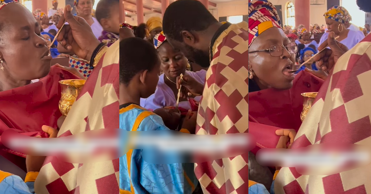 Tongue w@gs as congregants share the ‘same spoon’ for Holy Communion (WATCH)