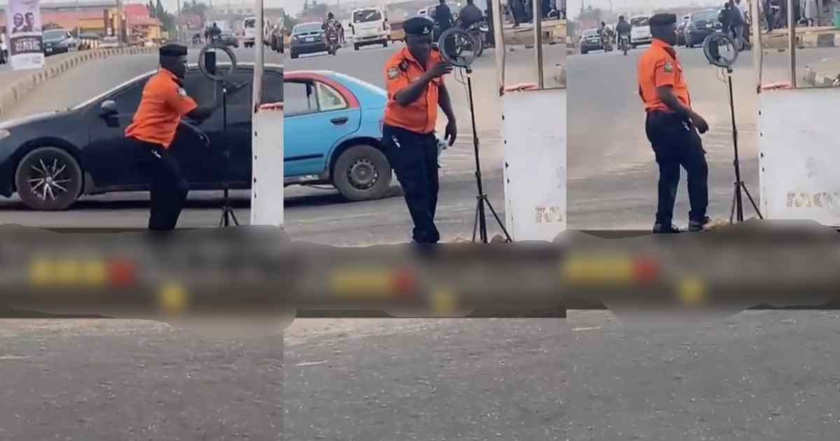 Viral video of road safety officer engaging in social media activities while on duty in Akure raises eyebrows (WATCH)