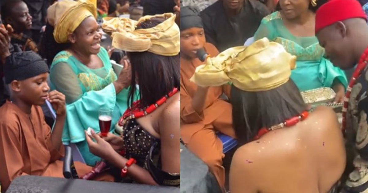Tongue w@gs as bride’s younger brother represents their late father on her traditional wedding ceremony (WATCH)
