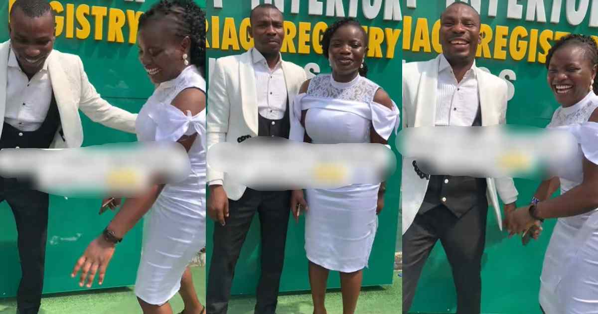 Hilarious moment a ‘Spiritkoko bride’ refused to be carried by her husband at their court wedding (WATCH)
