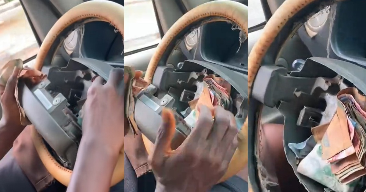 Lagos driver devises an unconventional method to save money, utilizes airbag compartment in steering wheel (WATCH)