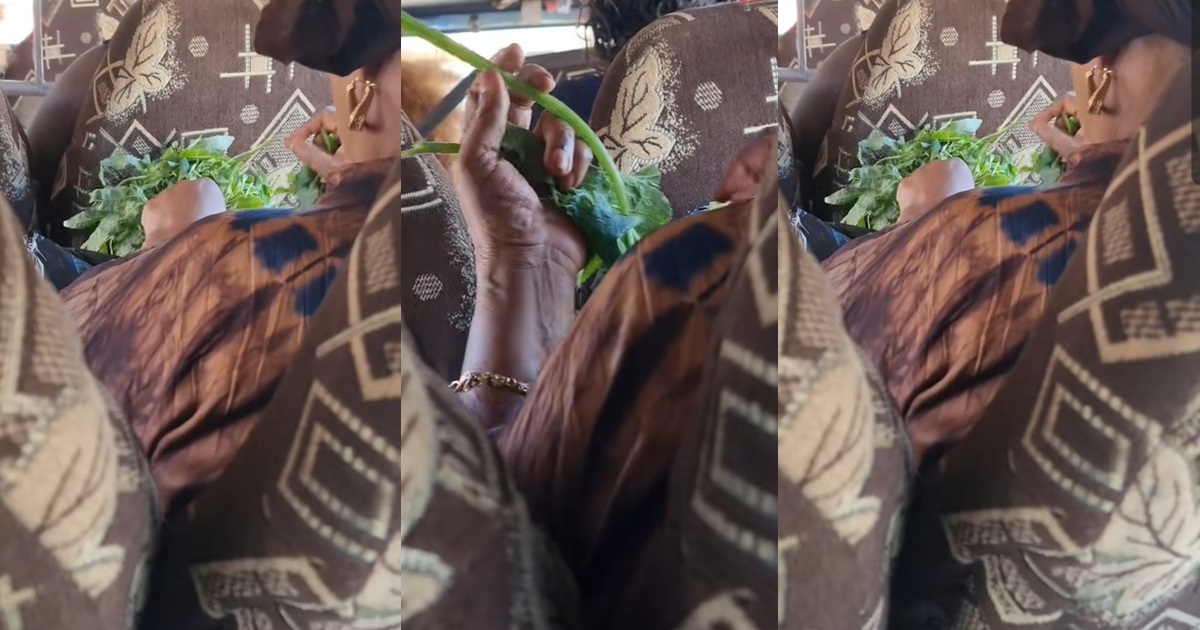 “She starts dinner before she even gets home” – Video of a woman picking vegetables in public transport stúns online users (WATCH)