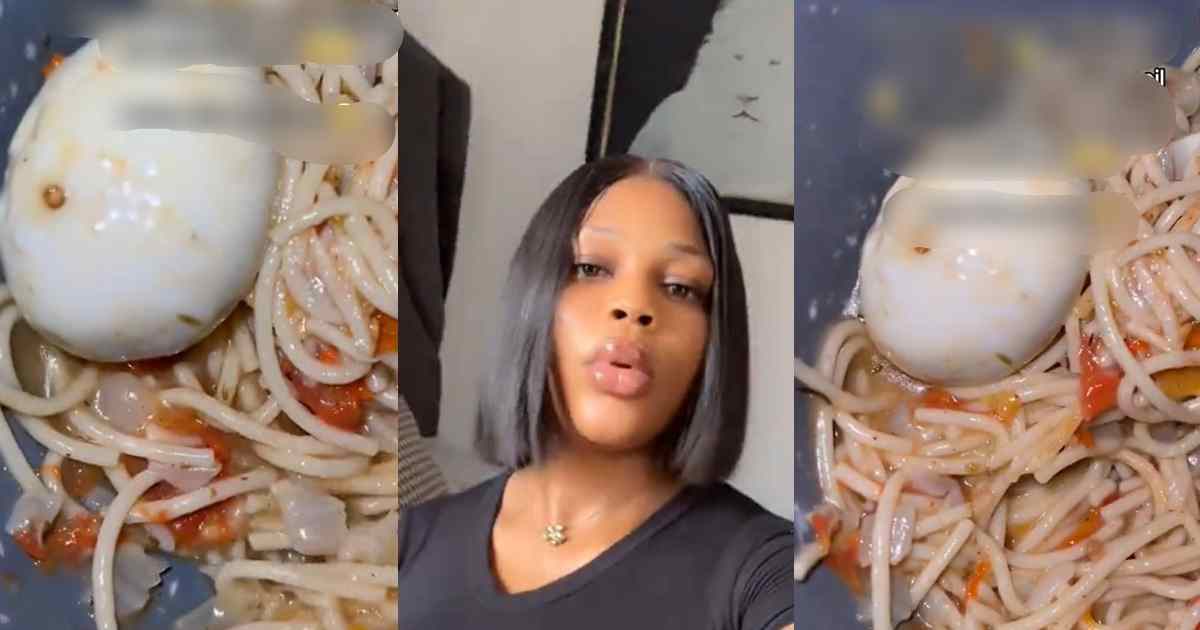 “He added six seasoning cubes” – Lady stúnned after her man served her ‘salty and watery spaghetti’ despite his confidence in his cooking (WATCH)