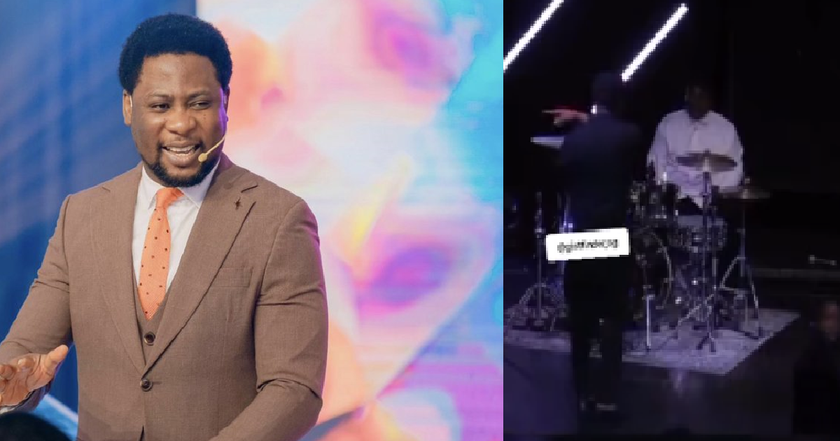 “Stop that. Get off from here. Leave that place.” – Pastor Femi Lazarus Sends His Drummer Away For Disrupting His Sermon (VIDEO)