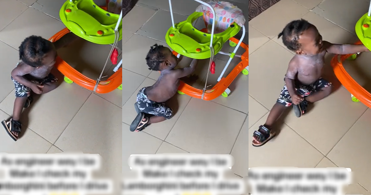 Toddler showcases engineering skills as he attempts to fix his toy car (WATCH)