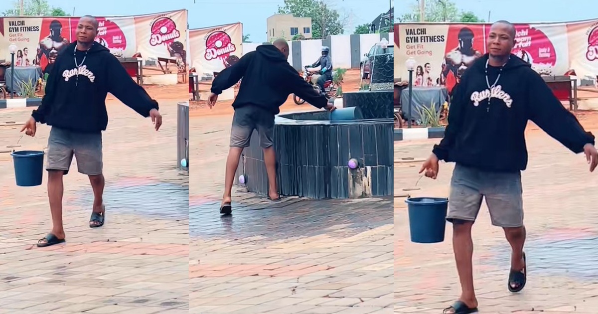 Man fetches water from fountain after discovering water shortage in the hostel’s restroom (WATCH)