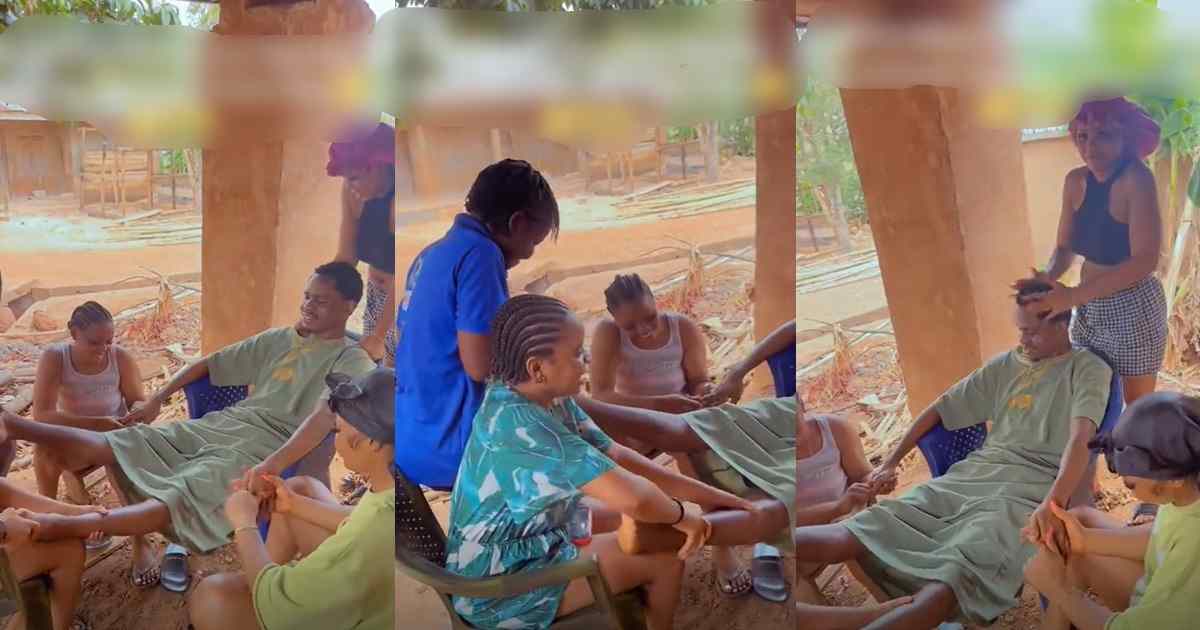 “This massage na tr@p” – Ladies meticulously massage their elder brother to extract money from him (WATCH)